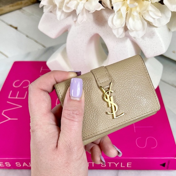 Saint Laurent Taupe Calfskin Line Flap Compact Wallet - Picture 11 of 11